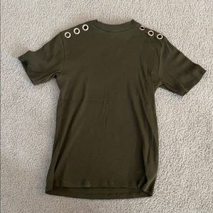 Zara Trafaluc Dark Green Short Sleeve Crop Top